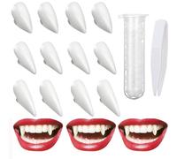 Denti da Vampiro, 6 Paia Zanne da Vampiro per Halloween, 3 Formati (13mm, 15mm, 17mm) Denti Vampiro Adulto Con 1 Tubo di Palline Adesive, Vampire Costume Accessories for Halloween Party