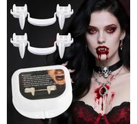 Denti da vampiro retrattili, 2 pezzi di denti da vampiro per Halloween, riutilizzabili, denti finti, protesi da vampiro per cosplay, feste di Halloween