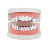 Denti Grillz placcati in oro 18k, Grillz da vampiro Dracula, set di 2 denti a zanne singole e 6 grillz inferiori