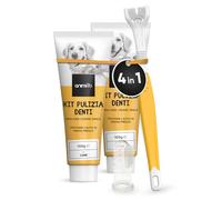 Dentifricio per Cani alla Menta, 2 Unità, Kit Antitartaro per Cani + 1 Spazzolino per Cani da Dito e 1 Spazzolino Denti Cane a 3 Teste, Dentifricio Cani per Alitosi, Sicuro, Pratico e per Ogni Razza