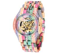 Dentily Orologi meccanici classici in legno per gli uomini scheletro automatico a carica automatica leggero orologio da polso in legno da, Colorato