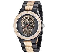 Dentily Orologio al quarzo da donna in legno naturale fatto a mano, nero/bianco, Bracciale