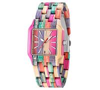 Dentily Orologio da donna in legno di bambù colorato fatto a mano orologio analogico al quarzo per le donne, Rosa e verde.