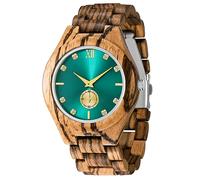 Dentily Orologio da polso da uomo, realizzato a mano, in legno, leggero, analogico, al quarzo, Marrone e verde, moderno