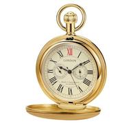 Dentily Orologio da tasca meccanico classico da uomo, stile vintage londinese con numeri romani e custodia a libro Hunter - Lusso dorato a carica manuale con catena