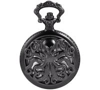 Dentily Orologio da tasca vintage al quarzo con polpo cavo, stile steampunk, nero, con collana e catena, Nero 2