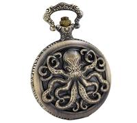 Dentily Orologio da tasca vintage al quarzo con polpo cavo, stile steampunk, nero, con collana e catena, Bronzo