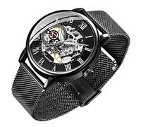 Dentily Orologio da uomo con scheletro, classico, numeri romani, steampunk, meccanico, orologio meccanico a carica manuale, orologio da, Nero , Orologio a scheletro, meccanico