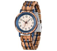 Dentily Orologio da uomo in legno elegante in acciaio inossidabile combinato con movimento al quarzo, Marrone e blu