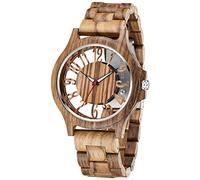 Dentily Orologio da uomo in legno leggero da uomo, analogico, al quarzo, in legno, argento e marrone, orologio in legno