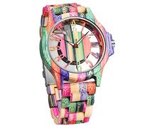Dentily Orologio da uomo in legno leggero di bambù, analogico, al quarzo, da uomo, Colorato, moderno