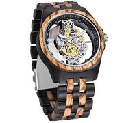 Dentily Orologio da uomo in legno leggero di bambù, analogico, al quarzo, da uomo, Nero e marrone., Unico