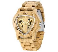 Dentily Orologio meccanico in legno da uomo con quadrante triangolare da corsa Orologio automatico a carica automatica Orologi in legno per uomo, Browm&Yellow