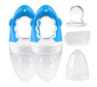 dentistar Ciuccio Bambino per Frutta & Verdura in Silicone - da 6+ mesi - Set di 2 - Set da 5 Pezzi (Cappuccio protettivo, Ciucci, Rete, Anello a vite, Maniglia) - Senza BPA - Blu