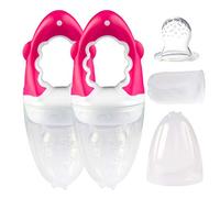 dentistar Ciuccio Bambino per Frutta & Verdura in Silicone - da 6+ mesi - Set di 2 - Set da 5 Pezzi (Cappuccio protettivo, Ciucci, Rete, Anello a vite, Maniglia) - Senza BPA - Rosa