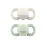 Dentistar® Day & Night Set da 2 ciuccio silicone - Taglia 1 per 0-6 mesi - Ciuccio neonato che rispetta denti e mascella - Ciuccio notte visibile al buio - Grigio e verde con cerchi - Made in Germany