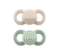 Dentistar® Day & Night Set da 2 ciuccio silicone - Taglia 2 da 6-14 mesi - Ciuccio neonato per denti e mascella - Ciuccio notte visibile al buio - Avorio e verde con spirale - Made in Germany