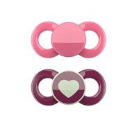 Dentistar® Day & Night Set da 2 ciuccio silicone - Taglia 3 da 14 mesi - Ciuccio neonato per denti e mascella - Ciuccio notte visibile al buio - Rosa e viola con cuore - Made in Germany