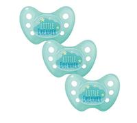 Dentistar® Night Set da 3 Ciuccetti in silicone che supportano dentizione e mascella - Taglia 2 per 6-14 mesi - Ciuccio neonato luminoso al buio - Succhietto verde con Little Dreamer - Made in Germany