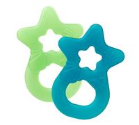dentistar Set da 2 Dentaruolo neonato - Ciuccio dentizione adatto a bambini a partire da 3 mesi - Ciuccio per gengive in silicone morbido con impugnatura - Made in Germany - Blu & Verde chiaro