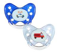 dentistar Set di 2 Ciucci Ortodontici in Silicone - Taglia 3, da 14 mesi - Il ciuccio per bambini previene il disallineamento dei denti - Fatto in Germania - Senza BPA - Autopompa & Auto della polizia