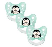 Dentistar Set di 3 Ciucci Ortodontici in Silicone - Taglia 1, 0-6 mesi - Il ciuccio per neonati previene il disallineamento dei denti - Fatto in Germania - Senza BPA - Pinguino, Menta