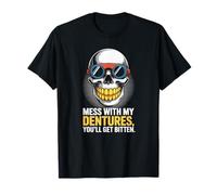 Dentures Skull Retro Funny Bite Back Maglietta