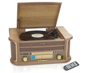 Denver 9 in 1 lettore CD Bluetooth Cassette Player Retro in legno Sistema HiFi - Giradischi in vinile a 3 velocità e cassetta con lettore CD, radio FM/AM, registrazione USB MP3, AUX IN e Line Out
