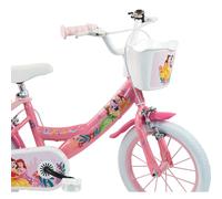 Denver Bike Bicicletta Bambina 14 Pollici Licensed Princess, 3-5 Anni, Rotelle Removibili, Freni Caliper Anteriore/Posteriore, Telaio Acciaio, Ruote Gonfiabili, Trombetta e Portabambola