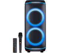 Denver BPS-470 - Altoparlante Bluetooth per feste, grande, 2000 W, con luce LED RGB, woofer da 2 x 10", microfono e telecomando, accoppiamento stereo TWS, AUX/USB/MicroSD, IPX4, batteria da 6000 mAh