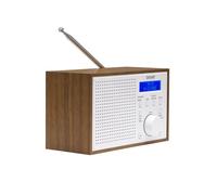 DENVER DAB-46WHITE Radio Digitale DAB+ e FM con Orologio e Sveglia, Funziona con Batteria e Corrente, Uscita Audio da 2 W, Finitura Legno, Bianco