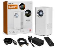 Denver PR-4700-4K - Proiettore con batteria, mini proiettore 4K fino a 180 pollici, proiettore home cinema portatile, 150 ANSI lumen, HDMI, USB-A, Bluetooth, 4K UHD 3840 x 2160p, per esterni e