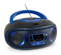Denver Radio Stereo Portatile con Lettore CD, Bluetooth e USB, Blu | Stereo portatile con lettore CD: radio FM, Bluetooth, USB-MP3, AUX, 2 × 2 W RMS, luci LED e batterie