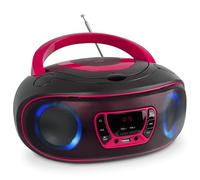 Denver Radio Stereo Portatile con Lettore CD, Bluetooth e USB, Rosa | Stereo portatile con lettore CD: radio FM, Bluetooth, USB-MP3, AUX, 2 × 2 W RMS, luci LED e batterie