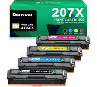Denvoer 207X con Chip Compatibile per HP 207X 207A Toner per HP Color Laserjet Pro MFP M283fdw M283fdn M283cdw M282nwM255dw M255dw M255nw W2210X W2211X W2212X W2213X Nero Ciano Giallo Magenta 4-Pack