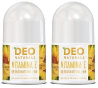 Deodorante Roll-on con Vitamina E 50 ml - emolliente, per pelli secche Deo Naturals (Confezione da 2)