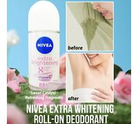 Deodorante roll-on extra sbiancante Nivea, controllo del sudore, controllo degli odori, freschezza a lunga durata, protezione 48h, design della pallina a 360°, applicazione fluida, delicato e non irri