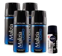 Deodorante Uomo, Profumo D'Intesa, SKYLINE 150ml (4 Spray) + Deodorante Da Viaggio BLACK&WHITE Invisible Original 35ml