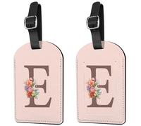 Deokke 2 Pezzi Etichetta per Valigie,etichette con iniziale per bagagli,PU Targhette Valigia,Viaggio Luggage Tags,Identificatori Per la Privacy,Per Donne,Uomini (Rosa-E)