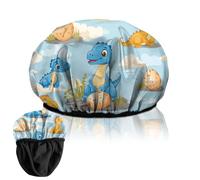 Deokke Cuffia da doccia di lusso, foderata in spugna, elastica, triplo strato, impermeabile, riutilizzabile, per capelli secchi, estetica carina per donne e ragazze, dinosauro