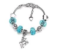 Deolven Braccialetti per Bambini con Unicorno, Braccialetto in Cristallo Scintillante Rosa per Ragazze Bracciale per Compleanno Bambina da 6-12 anni Blu 16cm