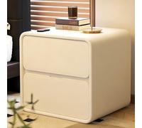 DEOPXF Comodino Con Cassetti Larga Top & 2 Grandi Cassetti Nucleo Legno Massello Resistente Maniglie Nascoste & Angoli Arrotondati Chiusura Silenciosa(Milky White,35x40x47cm)