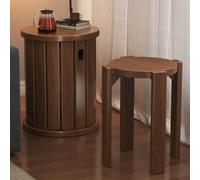 DEOPXF Set Di 4 Sgabelli Impilabili In Legno Massello Robusti E Durevoli Impilabili Per Risparmiare Spazio Adatti Per Cucina Camera Da Letto Soggiorno Ecc(Walnut,車輪なし)