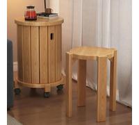 DEOPXF Set Di 4 Sgabelli Impilabili In Legno Massello Robusti E Durevoli Impilabili Per Risparmiare Spazio Adatti Per Cucina Camera Da Letto Soggiorno Ecc(Natural Wood,車輪あり)