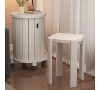 DEOPXF Set Di 4 Sgabelli Impilabili In Legno Massello Robusti E Durevoli Impilabili Per Risparmiare Spazio Adatti Per Cucina Camera Da Letto Soggiorno Ecc(Bianco,車輪あり)