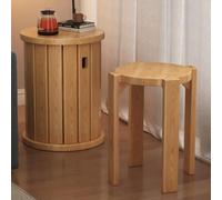 DEOPXF Set Di 4 Sgabelli Impilabili In Legno Massello Robusti E Durevoli Impilabili Per Risparmiare Spazio Adatti Per Cucina Camera Da Letto Soggiorno Ecc(Natural Wood,車輪なし)