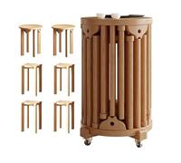 DEOPXF Set Di 6 Sgabelli Impilabili In Legno Massello Impilabili E Facili Da Riporre Senza Occupare Spazio Non Si Deformano Facilmente Sgabelli Impilabili Sicuri E Durevoli(Cherry,With wheels)