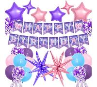 Deorfuy Decorazioni per feste rosa e viola, 30 striscioni a tema musicale magico con palloncini decorativi, carino cantante felice compleanno nastro viola forniture decorative