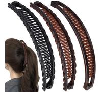 Deozu 3 fermagli per capelli a banana, classici doppi pettini, grandi, antiscivolo, accessori per capelli da donna (nero, marrone, marrone lucido)
