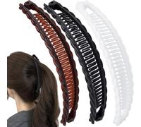 Deozu 3 fermagli per capelli a banana, classici doppi pettini grandi, clip a banana antiscivolo, grandi accessori per capelli da donna (nero, bianco, marrone)